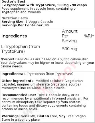 L-tryptophan 500 mg | С триптопър - 90 капсули