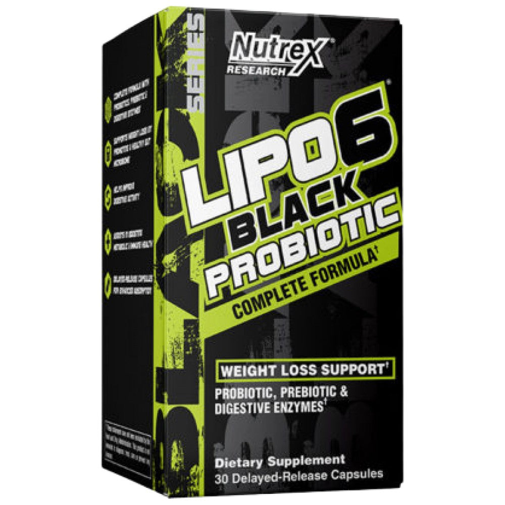 Lipo 6 Черен пробиотик | Пълна формула с пребиотични + храносмилателни ензими - 30 капсули