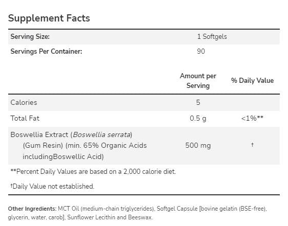 Екстракт от Boswellia 500 mg - 90 гел капсули