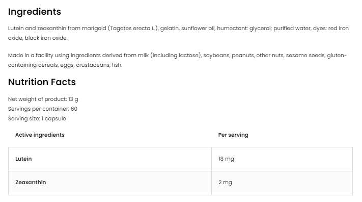 Лутеин 18 mg + зеаксантин 2 mg 60 капсули