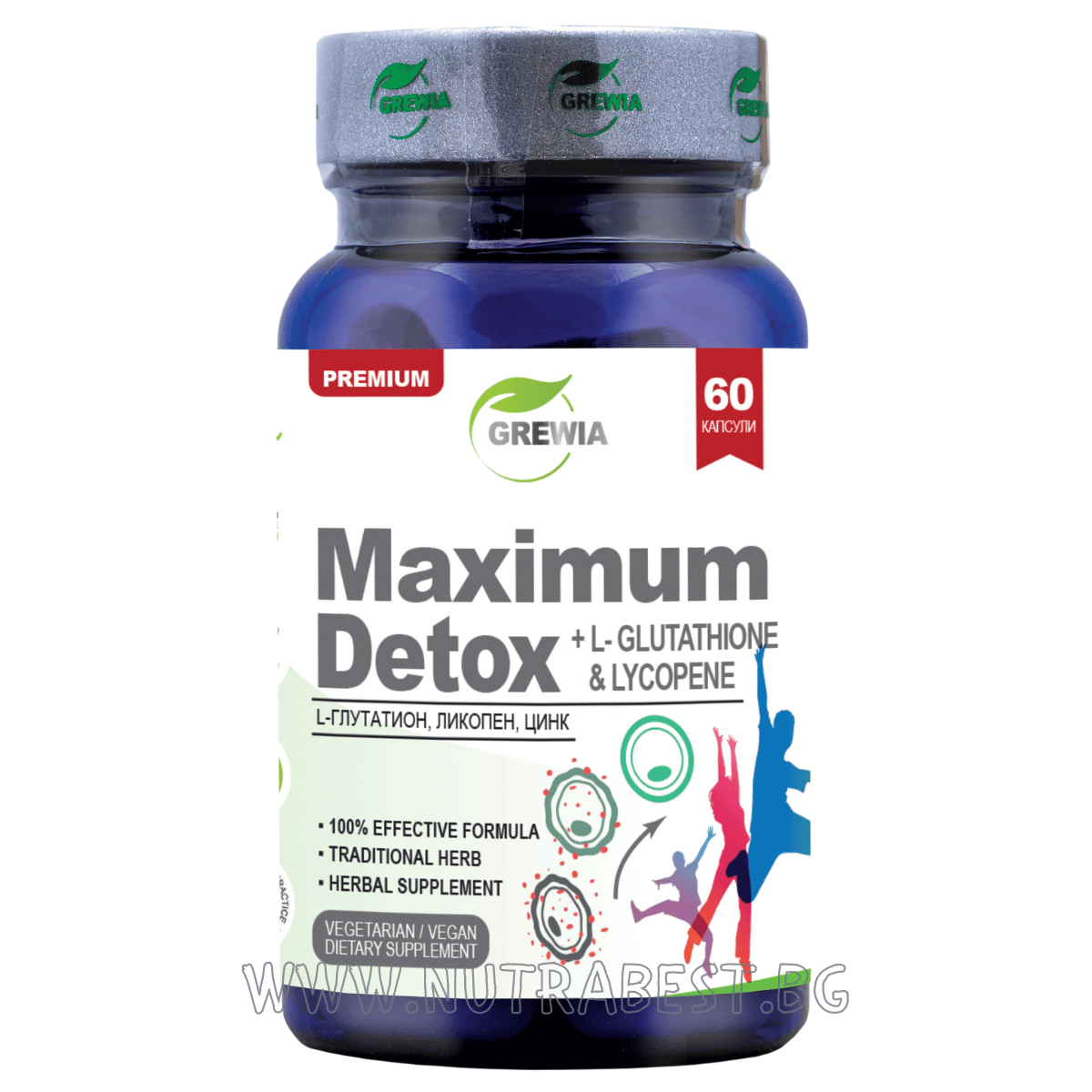 Максимален детокс + L-Glutathione & Lycopen / 60 капсули, 30 дози / Grewia