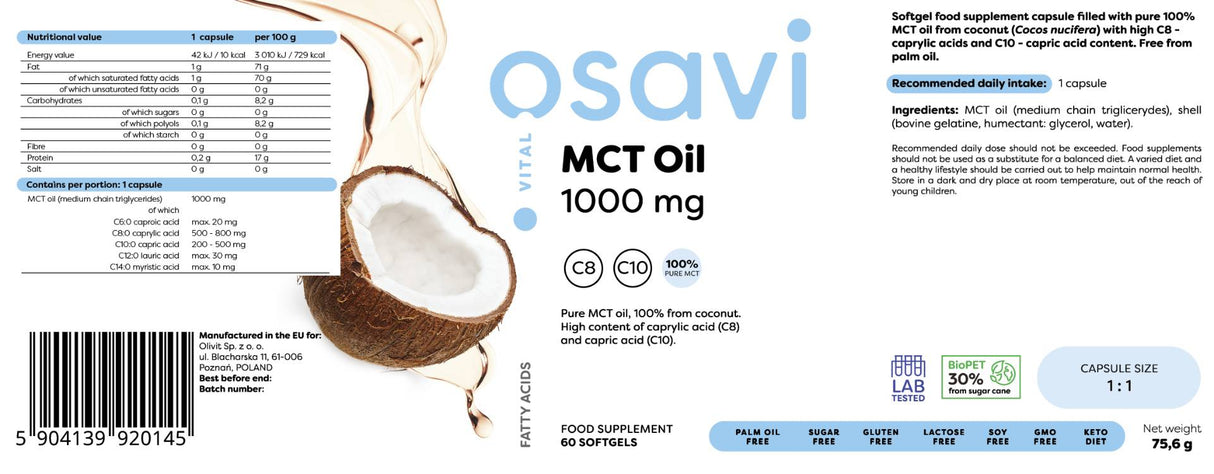 MCT масло 1000 mg | C8 + C10 - 60 Softgels