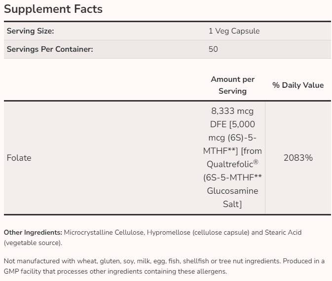 Метил фолат 5000 mcg - 50 капсули