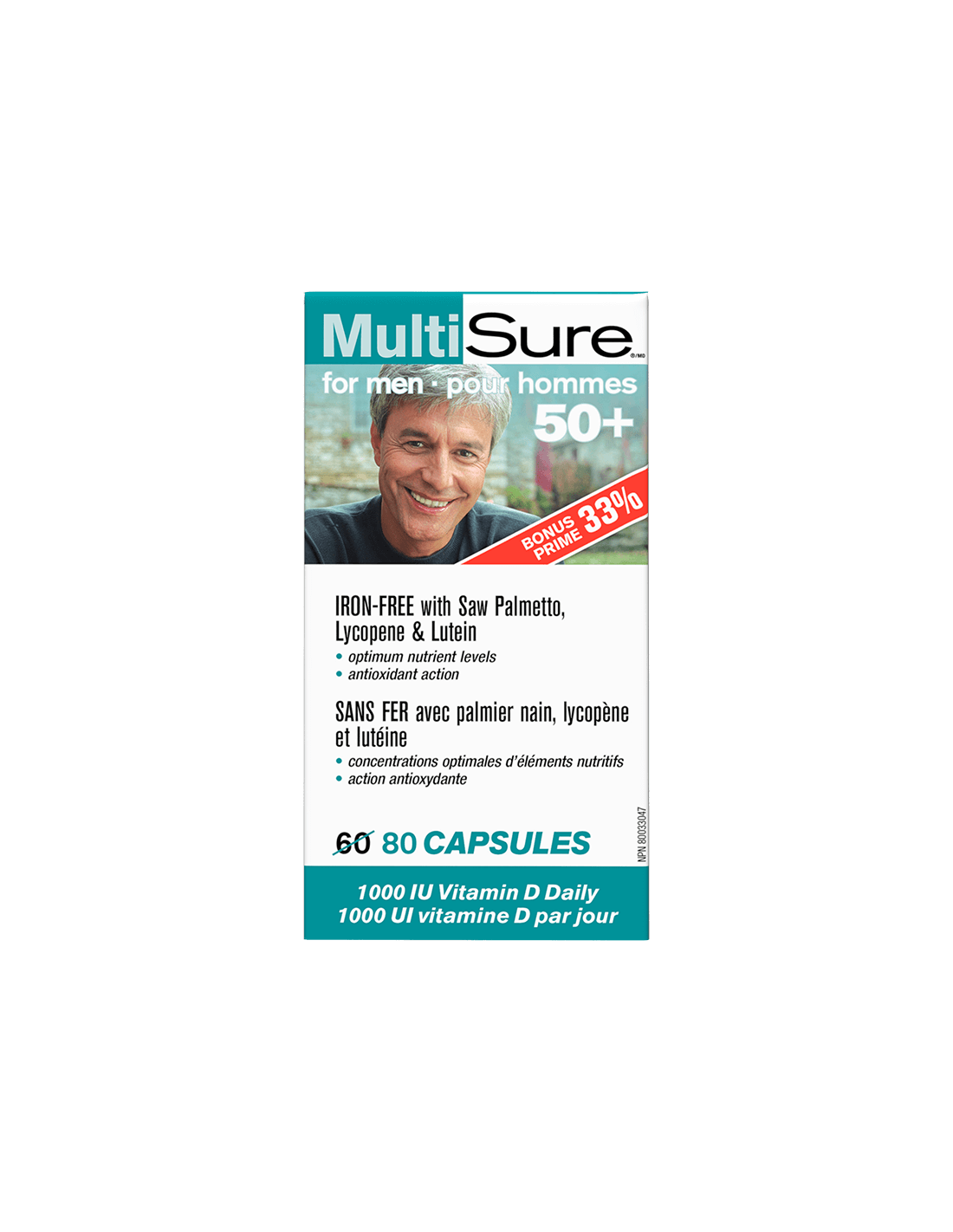 Multisure® Men 50+ / Multivitamins за мъже 50+ (с лутеин, ликопен и трион Palmetto), 80 капсули