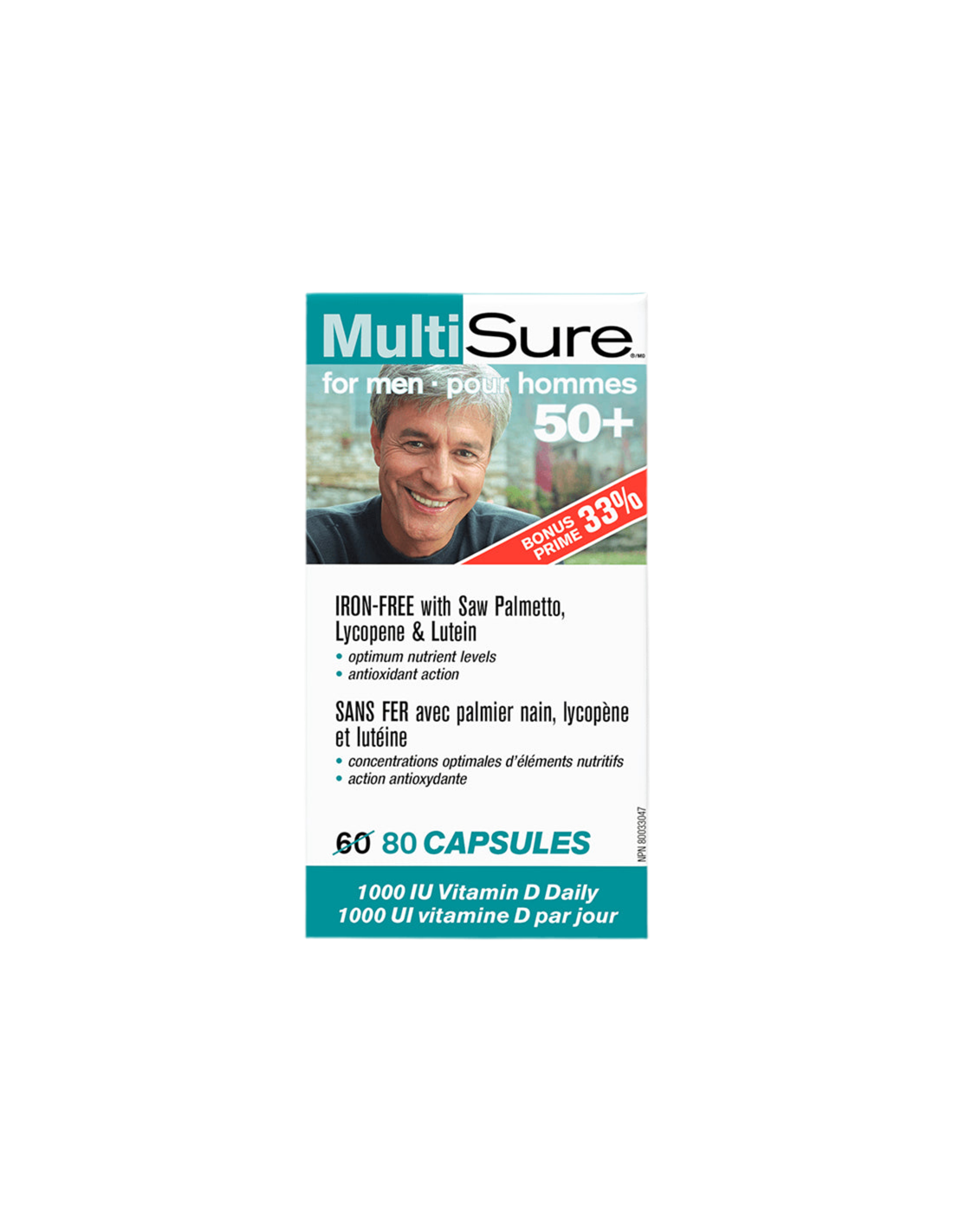 Multisure® Men 50+ / Multivitamins за мъже 50+ (с лутеин, ликопен и трион Palmetto), 80 капсули