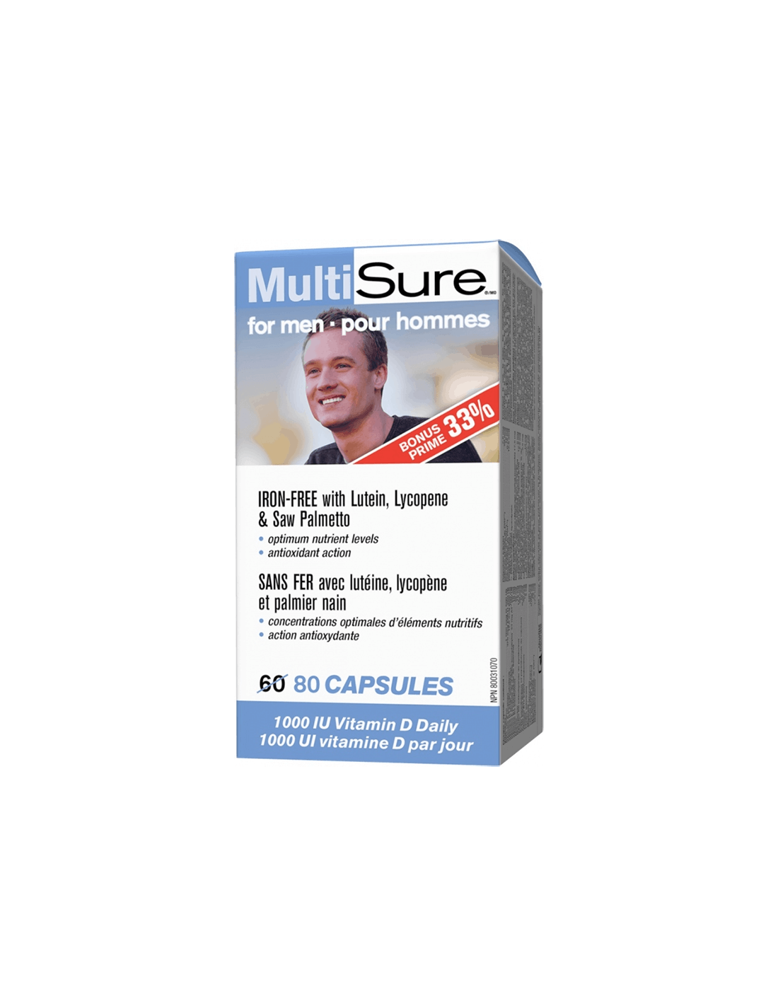 Multisure® мъже / мултивитамини за мъже (с лутеин, ликопен и трион Palmetto), 80 капсули
