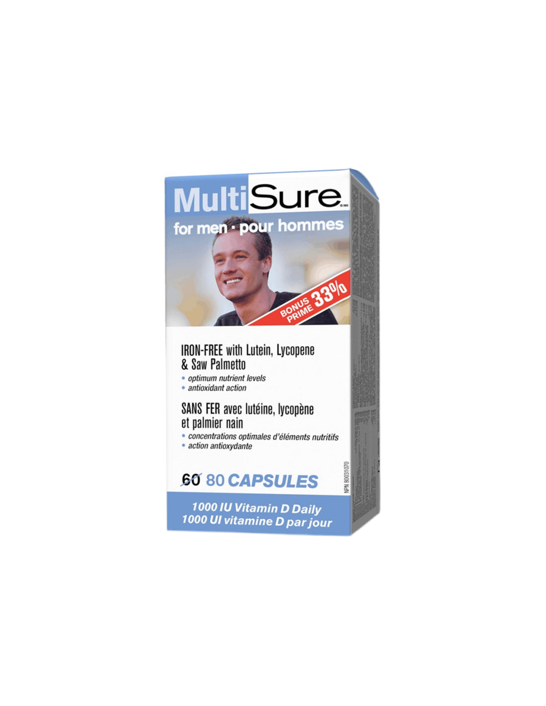 Multisure® мъже / мултивитамини за мъже (с лутеин, ликопен и трион Palmetto), 80 капсули