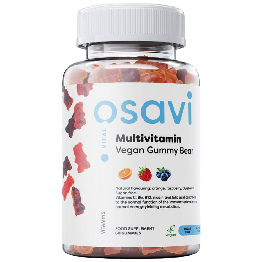 Multivitamin Vegan Gummy Bear | Оранжево, малина, боровинки - 60 бонбони с дъвка