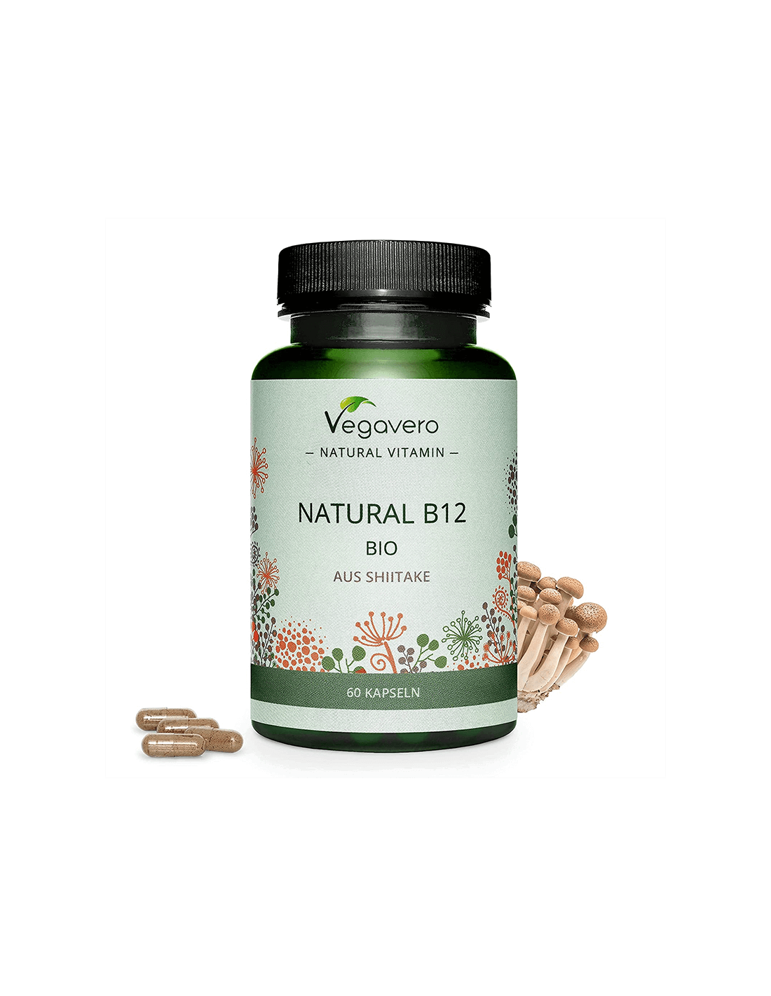 Natural B12 BIO aus Shiitake/ Витамин B12 (от органични медицински гъби шийтаке), 60 капсули, 100% веган <tc>Vegavero</tc>