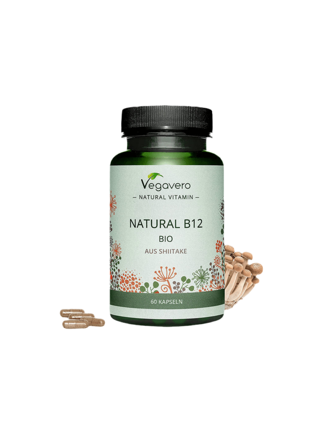 Natural B12 BIO aus Shiitake/ Витамин B12 (от органични медицински гъби шийтаке), 60 капсули, 100% веган <tc>Vegavero</tc>