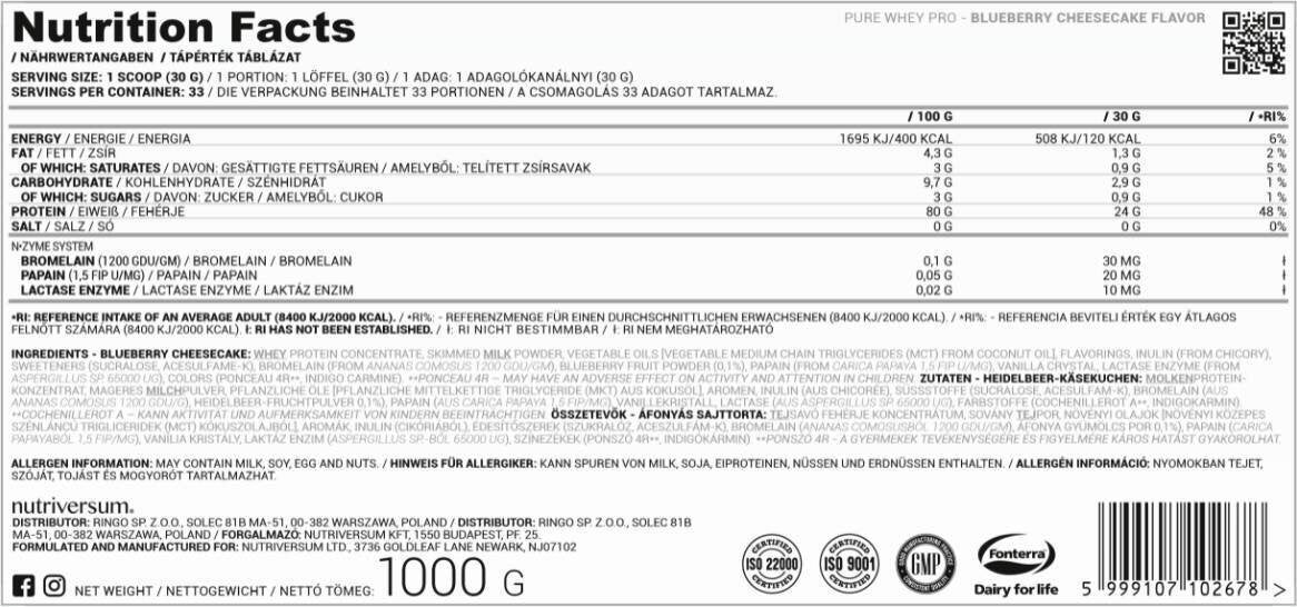 <tc>Nutriversum</tc> Whey Pro Pure | със система N-Zyme [2000 грама, 66 дози]