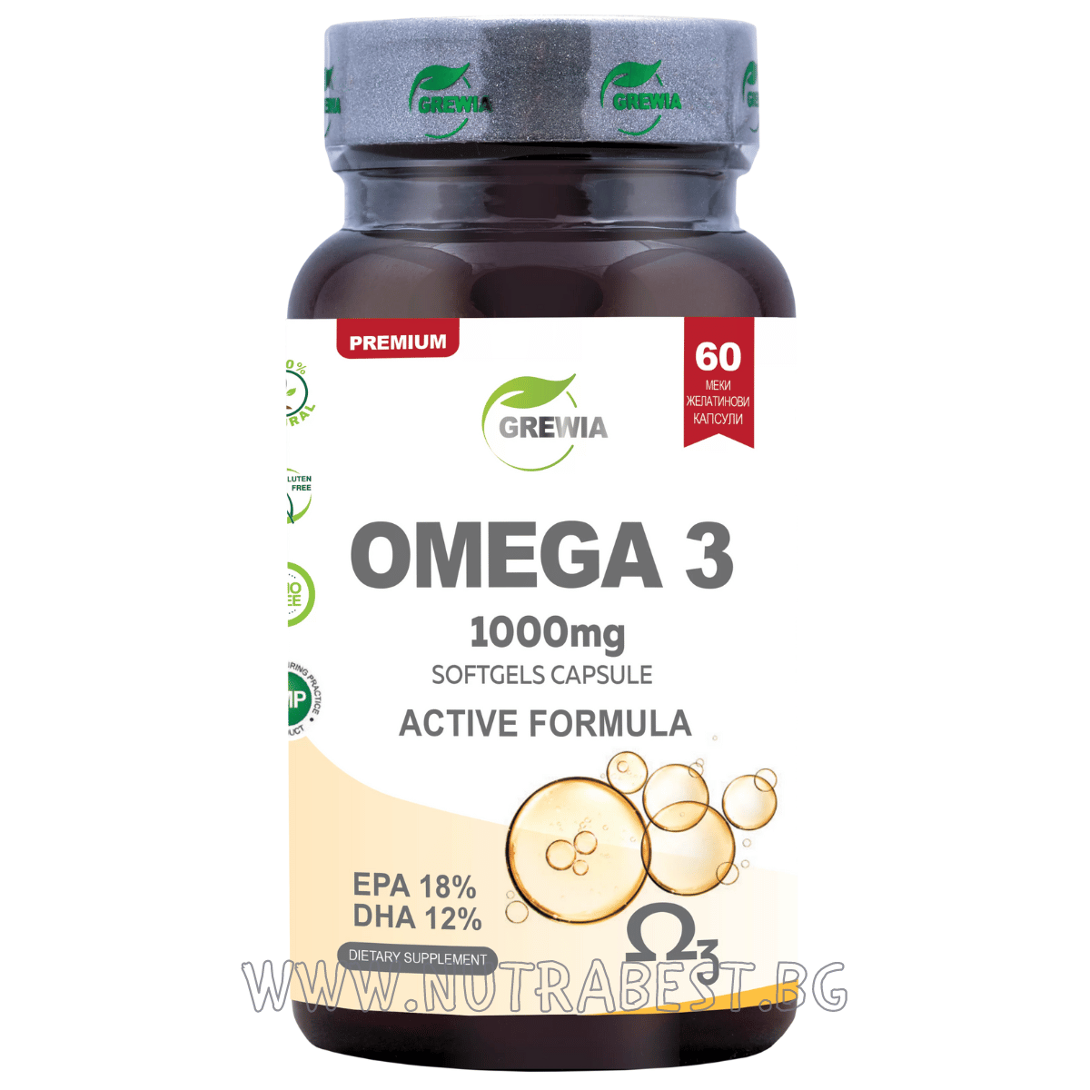 Omega 3 1000mg - Активна формула / 60 капсули, 30 дози / Grewia