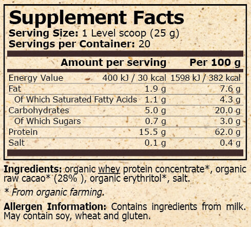 <tc>Pure Nutrition</tc> - ОРГАНИЧЕН СУРОВАТЪЧЕН ПРОТЕИН С КАКАО - 500гр