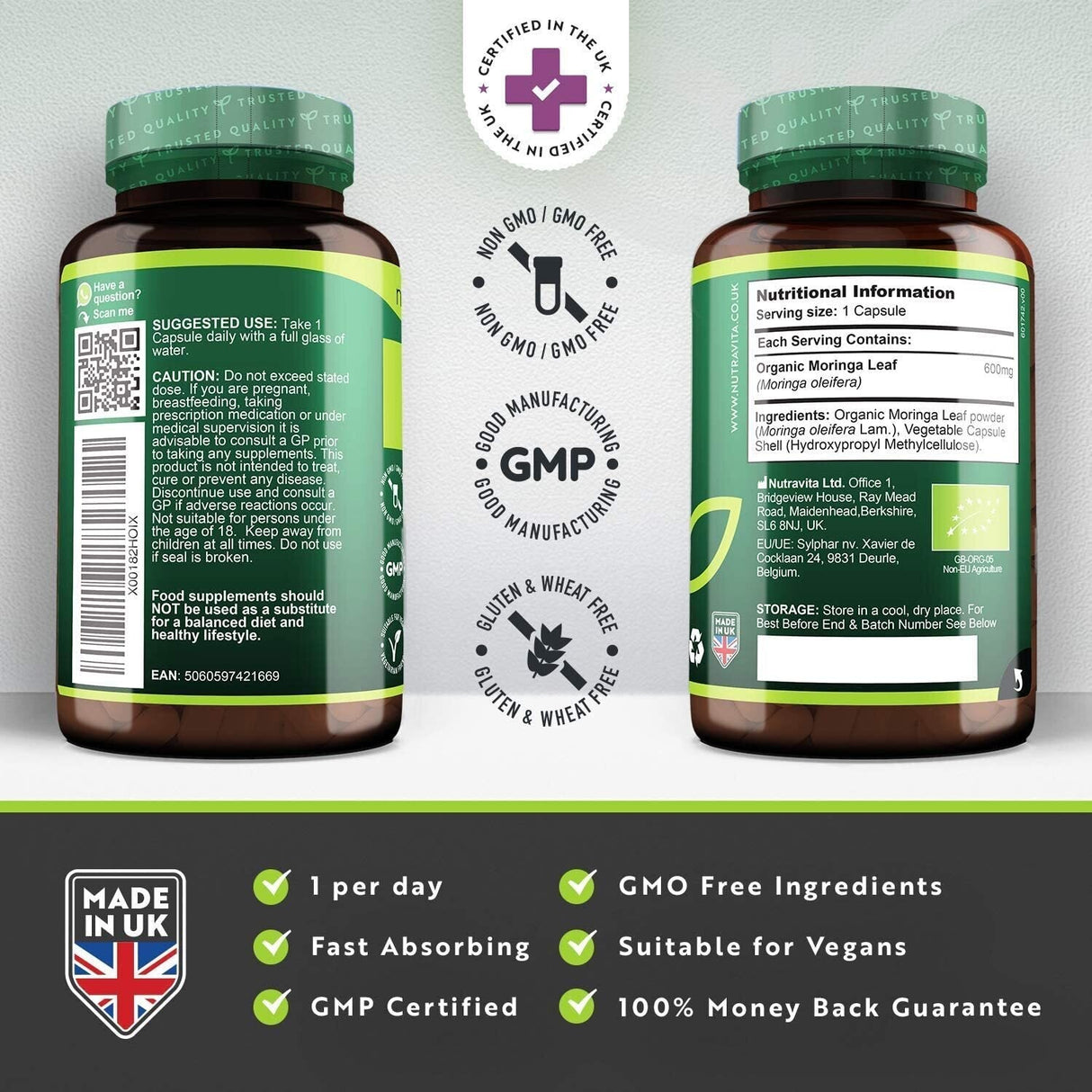 Organic Moringa - Bio Moringa 600 mg 120 вегански капсули