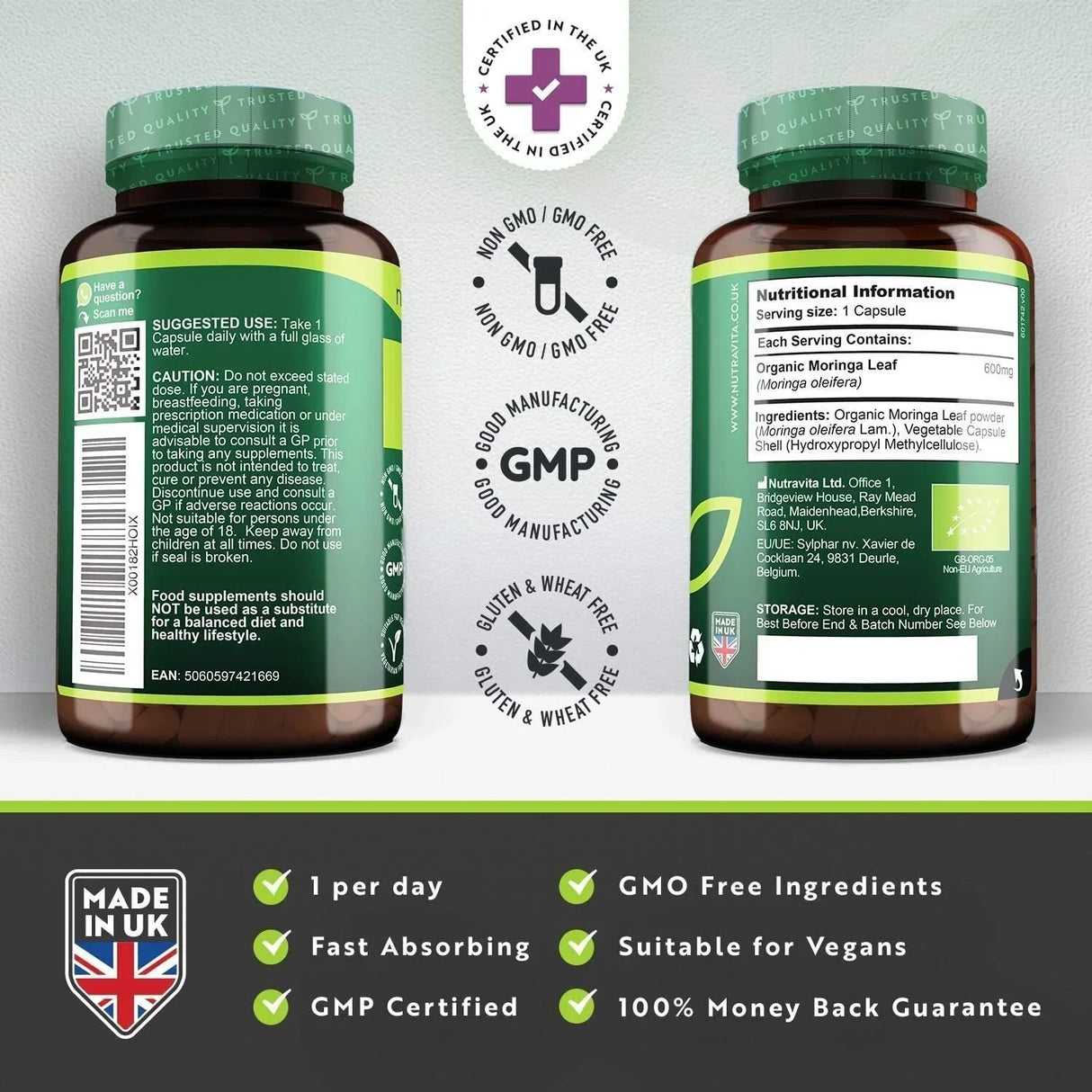 Organic Moringa - Bio Moringa 600 mg 120 вегански капсули