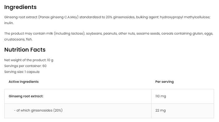 Panax женшен 110 mg | Корен екстракт 60 капсули