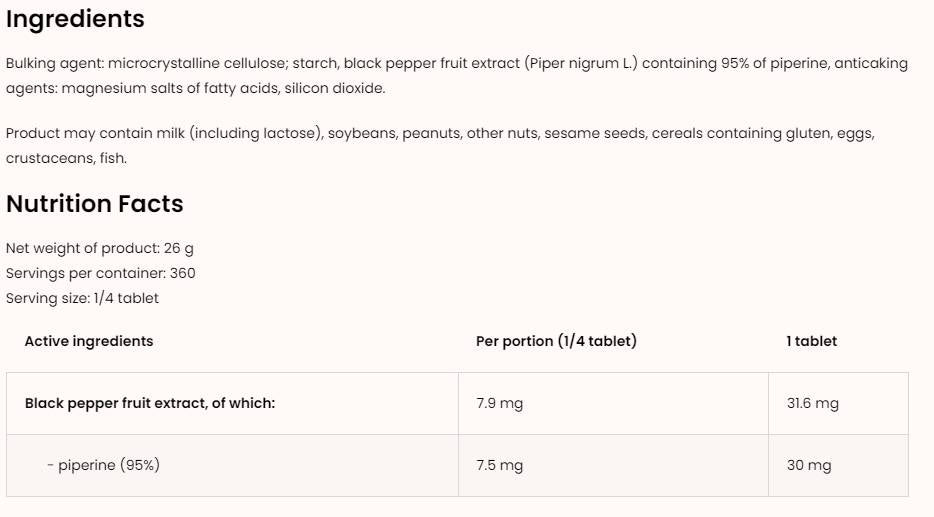 Piperine 30 Max 90 таблетки