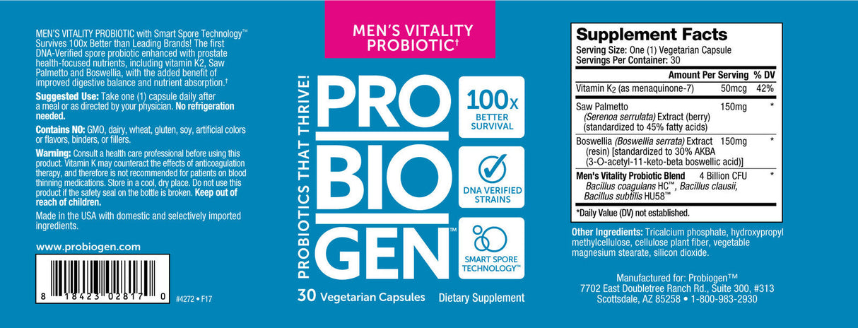 <tc>Probiogen</tc> Men`s Vitality Probiotic - Пробиотик за мъже - 30 капсули
