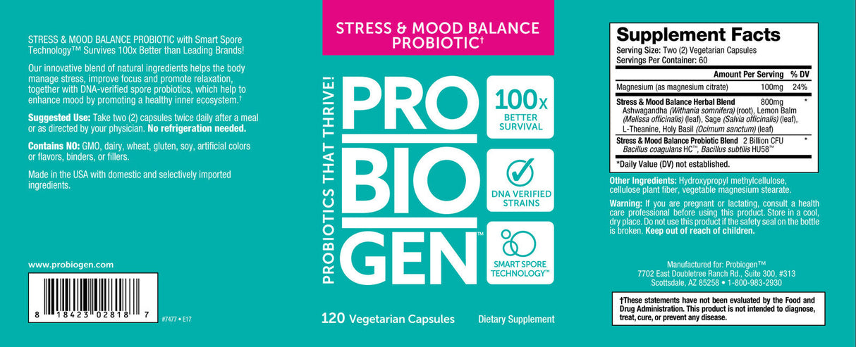 <tc>Probiogen</tc> Stress &amp; Mood Balance Probiotic - Пробиотик 120 капсули