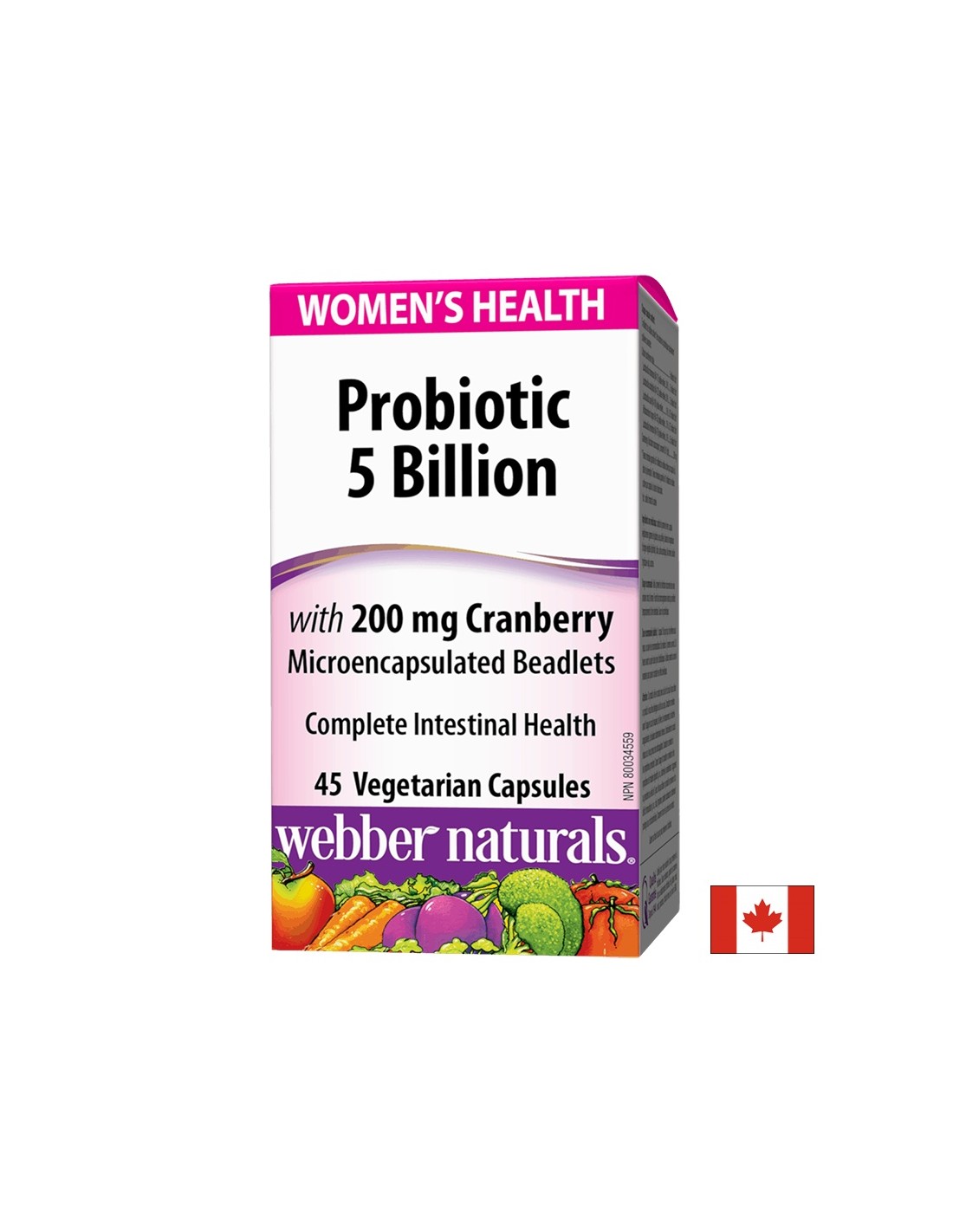 Probiotic Women's Health/ Пробиотик за жени 5 щама, 5 милиарда активни пробиотици + Червена боровинка х 45 капсули <tc>Webber Naturals</tc>