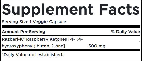Razberi -K 500 mg / максимална якост Малини кетони - 60 капсули