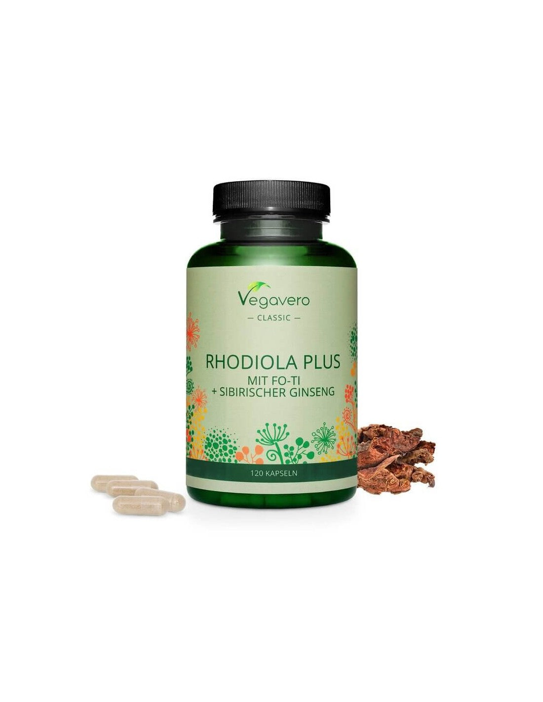 Rhodiola Plus mit fo-ti + сибиришер женшен/ златен корен + fo-ti и сибирски женшен, 120 капсули, 100% веган