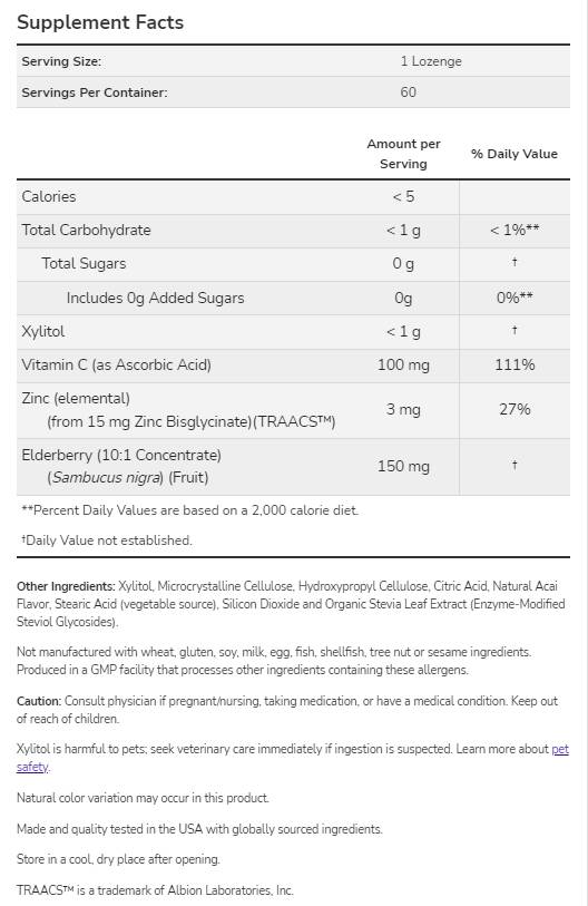 Sambucus Zinc-C | Имунна поддръжка - 60 суближала на таблетки