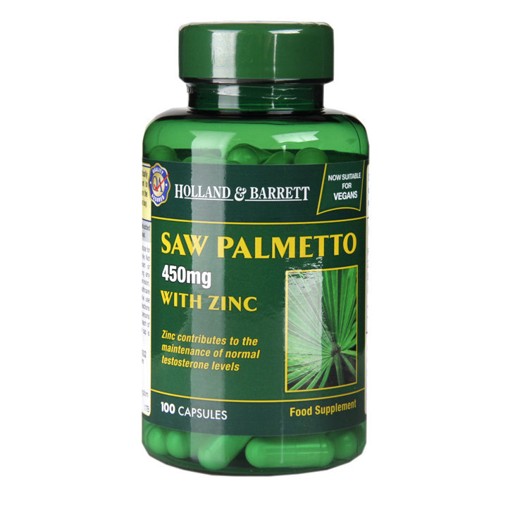 Saw Palmetto с цинк (трион Palmetto с цинк) 100 вегански капсули Holland & Barrett
