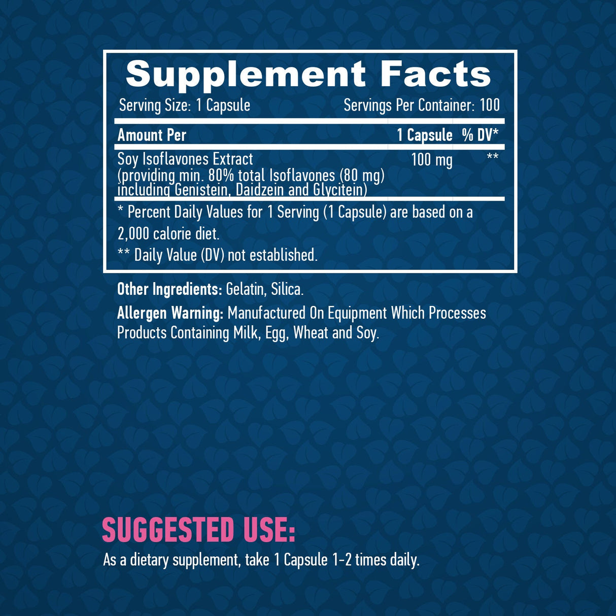 Соеви изофлавони 80% екстракт, не-GMO 100mg / 100 капачки.