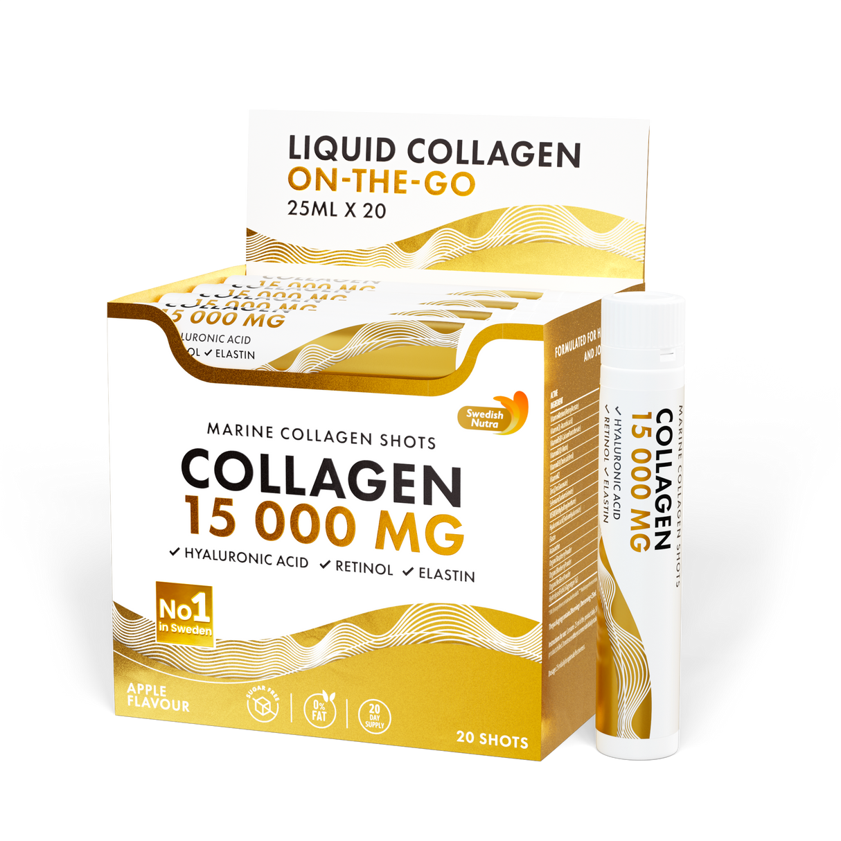 Рибен колаген 15 000 mg с ретинол, еластин и хиалуронова киселина - 20 х 25 ml