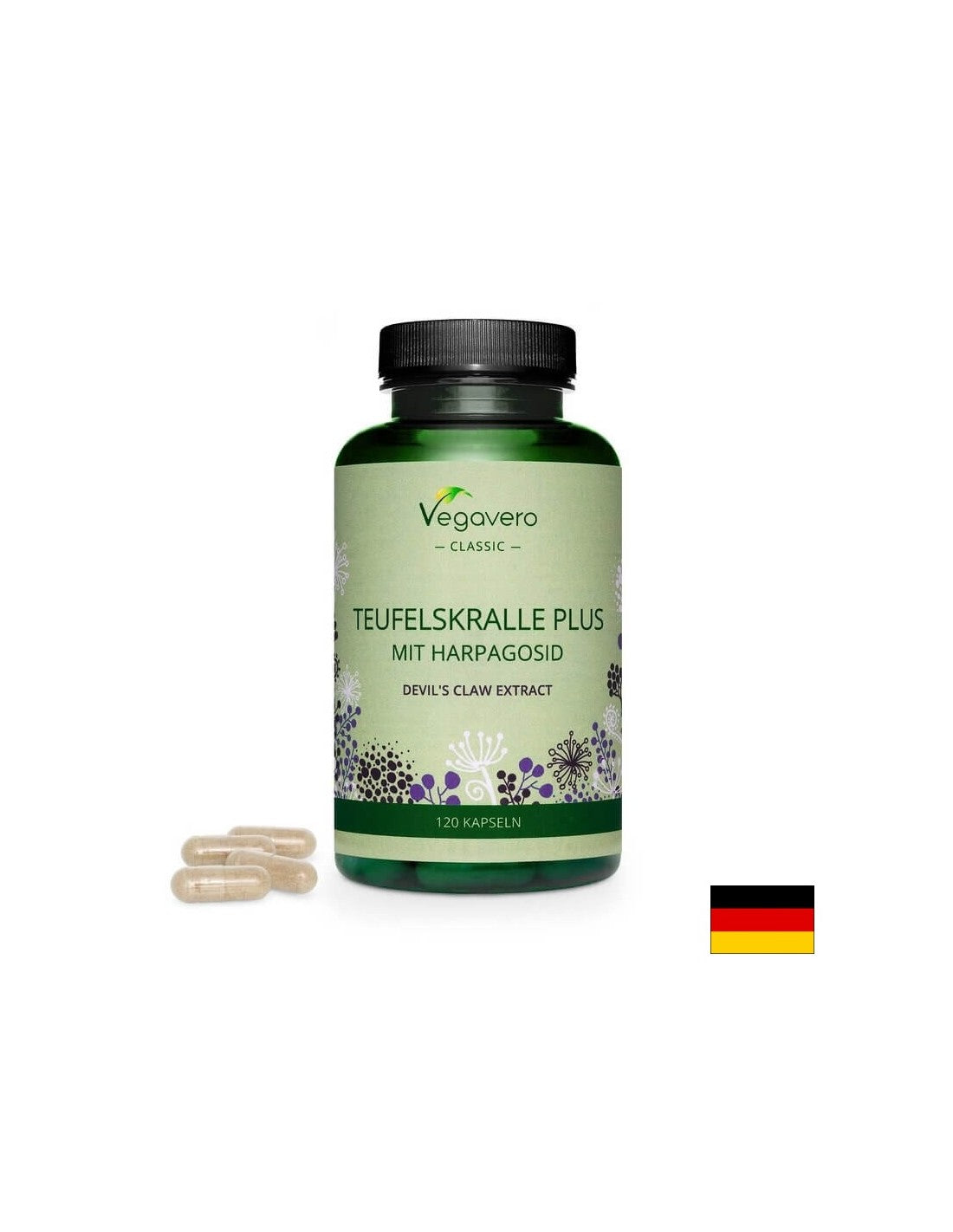 Teufelskralle Plus Mit Harpagosid/ Билкова формула с дяволски нокът, бяла върба и джинджифил, 120 капсули, 100% веган <tc>Vegavero</tc>
