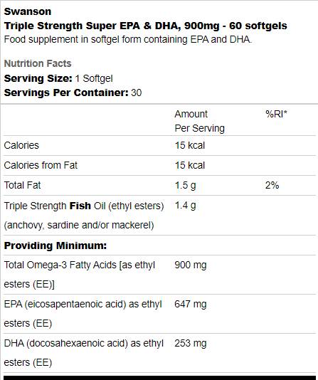 Тройна сила Super EPA и DHA 900 mg 60 Softgels
