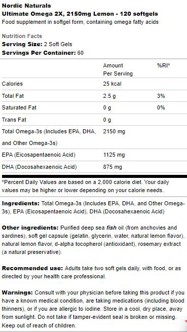 Ultimate Omega 2x 2150 mg - 120 Softgels