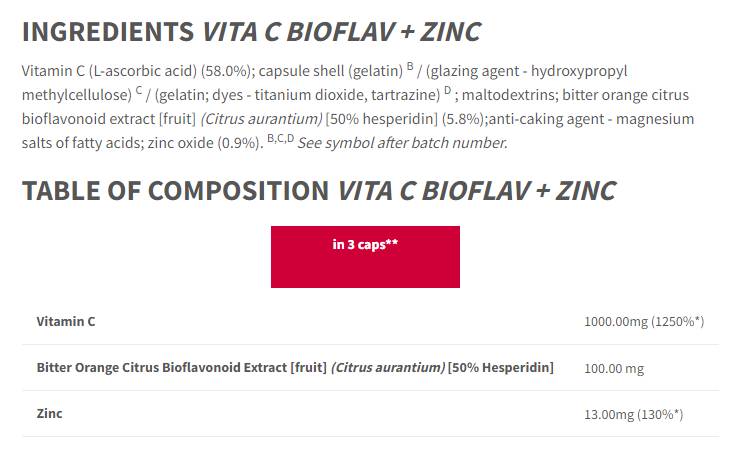 Vita C Bioflav + цинк - 90 капсули