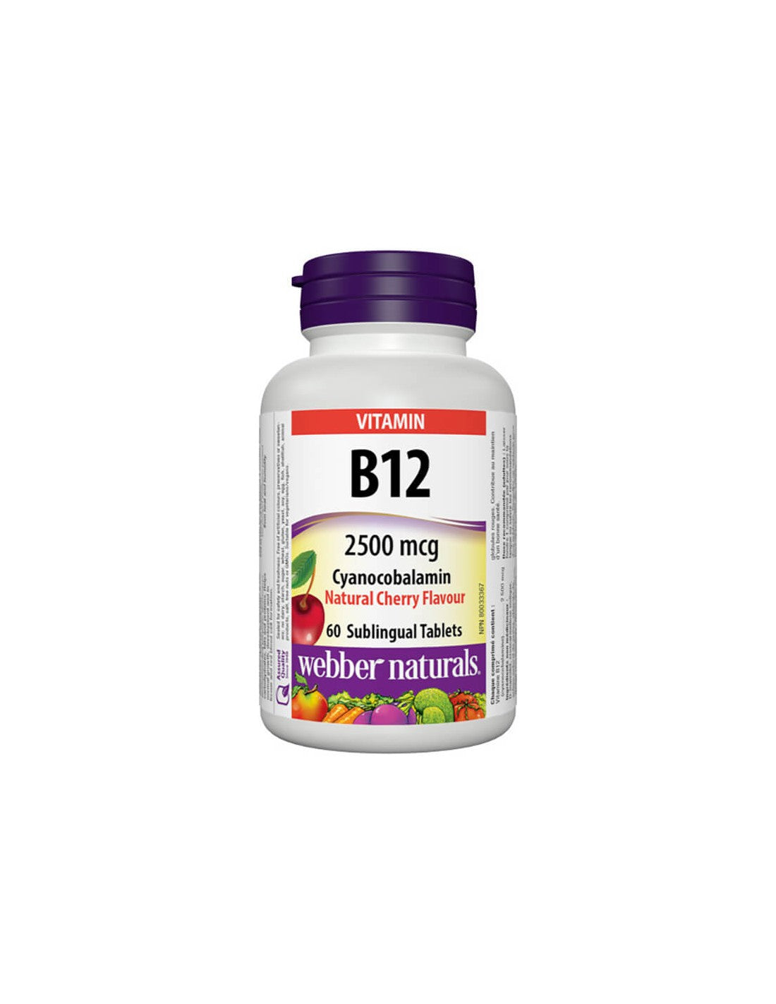 Vitamin B12 Cyanocobalamin - Витамин B12 (цианокобаламин) 2500 µg, 60 сублингвални таблетки <tc>Webber Naturals</tc>