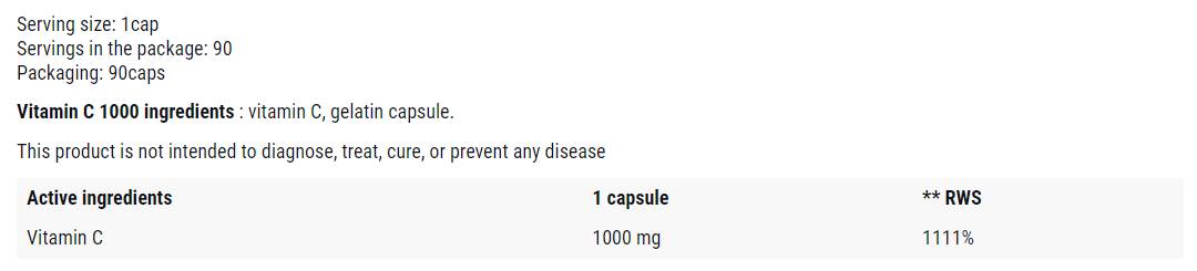 Витамин С 1000 mg | Поддръжка на имунната здравна - 90 капсули