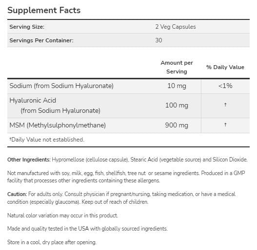 Хиалуронова киселина 50 mg | С MSM - 120 капсули