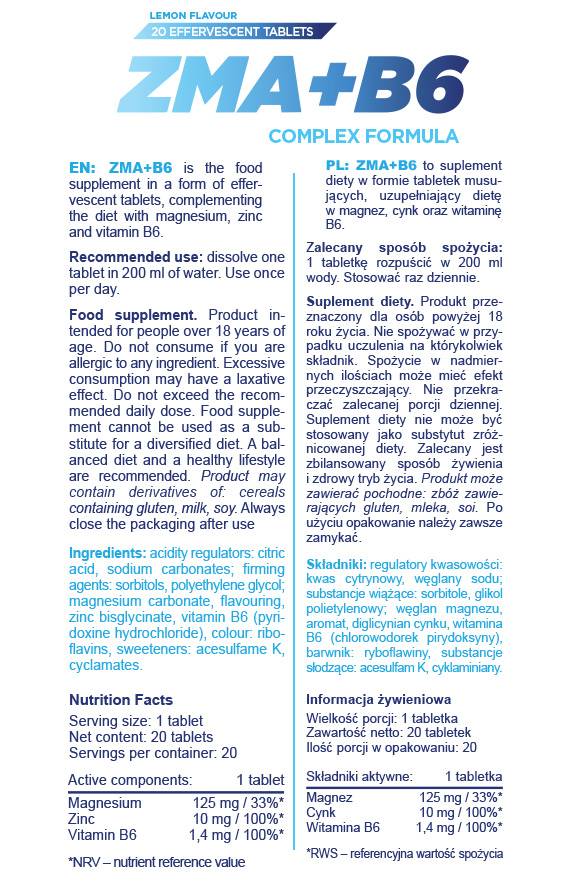 ZMA + B6 | Формула за ефервесцентна комплекс - 20 разтворими таблетки