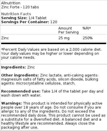 Цинк Форте | Цинк лактат 25 mg - 120 таблетки