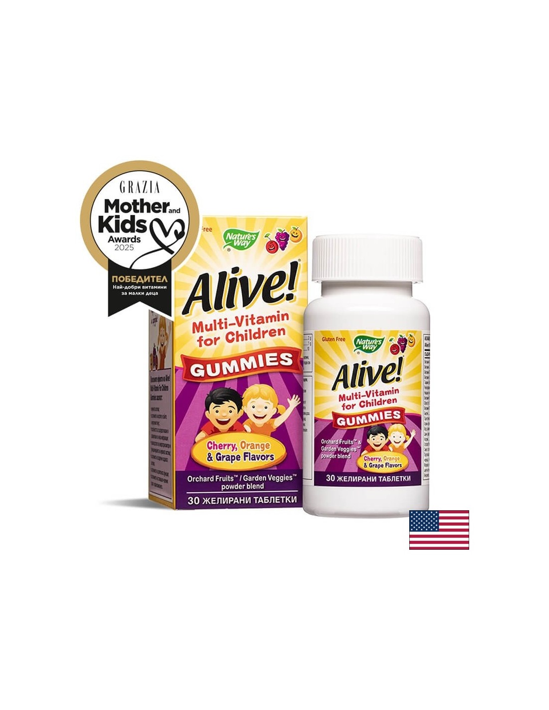 <tc>Alive</tc>! Мултивитамини за деца Гуми / <tc>Alive</tc>! Мултивитамини за деца, 30 гел таблетки Nature's Way