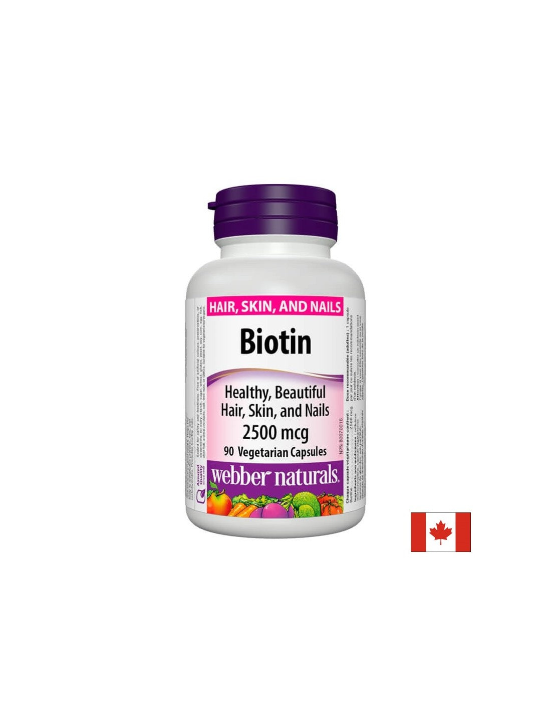 Биотин / Biotin, 2500 µg, 90 капсули <tc>Webber Naturals</tc>