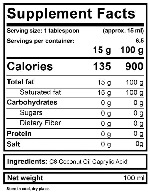 MCT масло 100% течност C8 - 500 ml