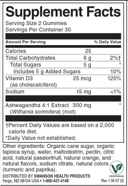 Ashwagandha Gummies с витамин D | Пасирани плодове оранжеви 60 дъвчащи таблетки