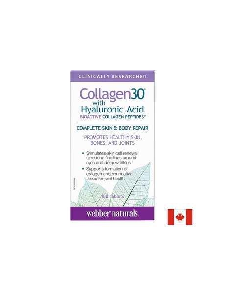 Collagen30® with Hyaluronic Acid / Collagen (bioactive collagen peptides) with hyaluronic acid, 180 tablets Webber Naturals - Nutra Best Europe