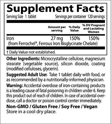 Най -добра висока абсорбция 100% хелатирано желязо - 120 таблетки