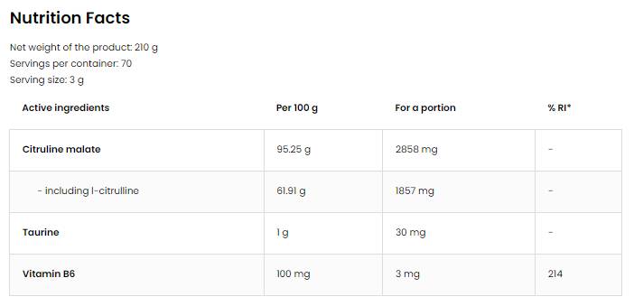 <tc>OstroVit</tc> Цитрулин малат на прах [210 грама, 70 дози]