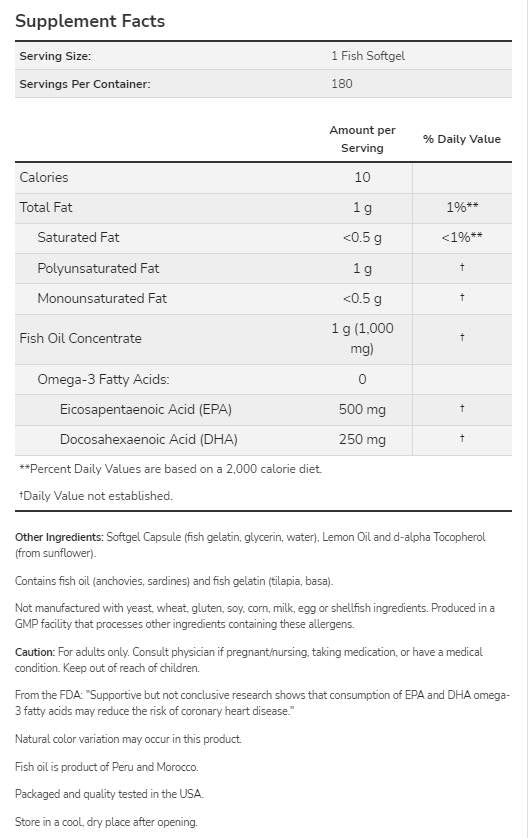 Ultra Omega 3 | Рибен желатин Softgels - 180 Softgels