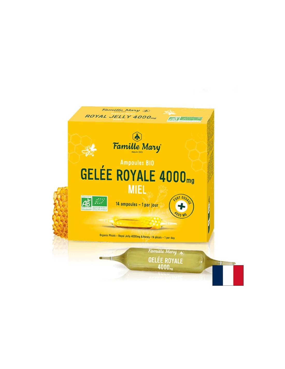 Имунитет и енергия - Royal Jelly 4000 mg + пчелен цвете мед, 14 ампули за пиене x 15 ml Bio