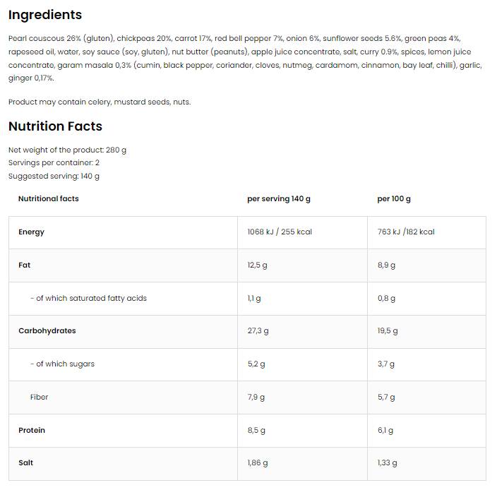 Vege Dish with Pearl Couscous and Chickpeas | Ready-To-Eat Meal 280 grams