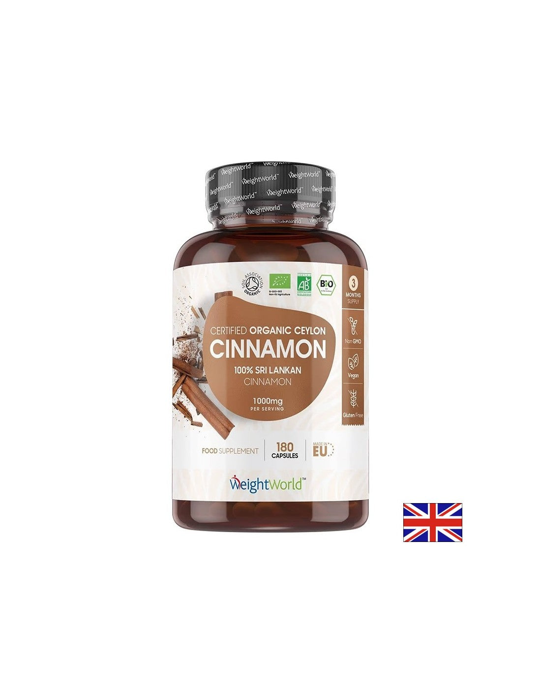 Контрол на теглото и кръвната захар - Ceylon Cinnamon (органичен), 1000mg x 180 капсули Светът на теглото